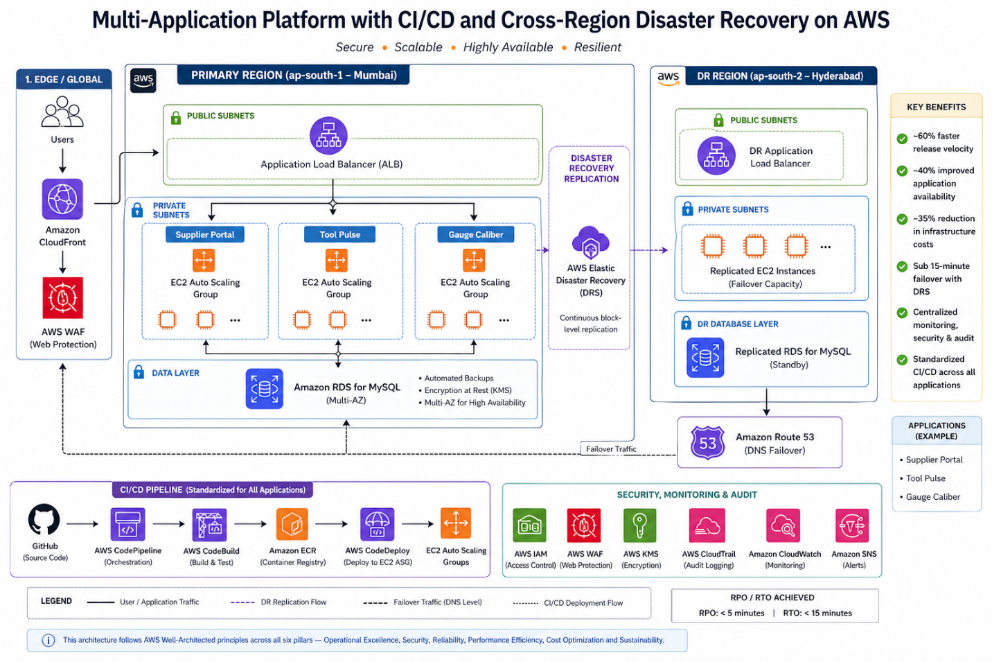 Solution Architecture Overview - Multi-Application Platform with CI/CD and Cross-Region Disaster Recovery on AWS